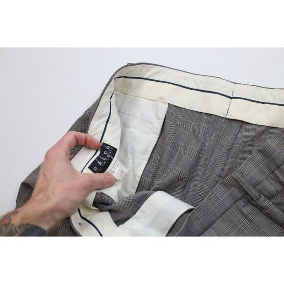 Vtg 90s Ralph Lauren Mens 42x30 Distressed Rayon Gabardine Wide Leg Chino Pants - Picture 11 of 16